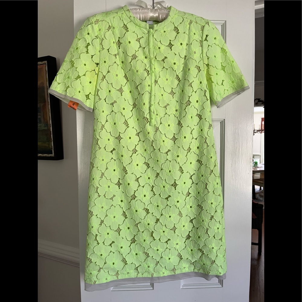 Diane Von Furstenberg Lime Green Cut Out Flowers with slip. -Pristine condition